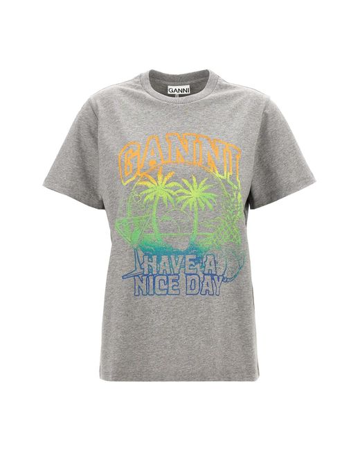 Ganni Multicolor 'have A Nice Day' T-shirt