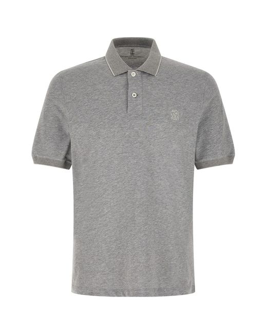 Brunello Cucinelli Gray Stretch Jersey Polo Shirt for men