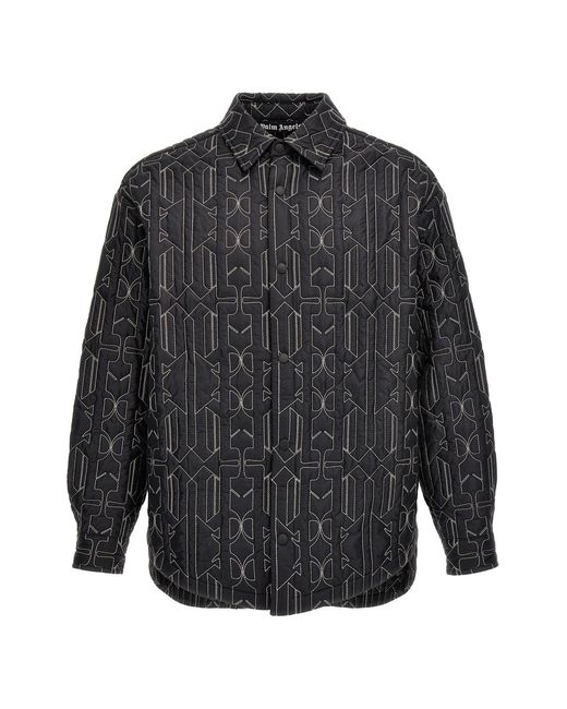 Palm Angels Gray All Monogram Quilted Dover Jacket for men
