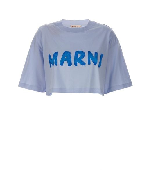 Marni Blue Logo Print Crop T-shirt
