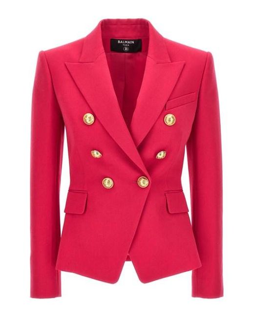 Balmain Pink Double-breasted Blazer With Logo Buttons