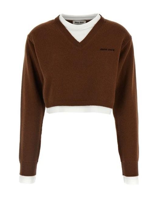 Miu Miu Brown Cropped Sweater