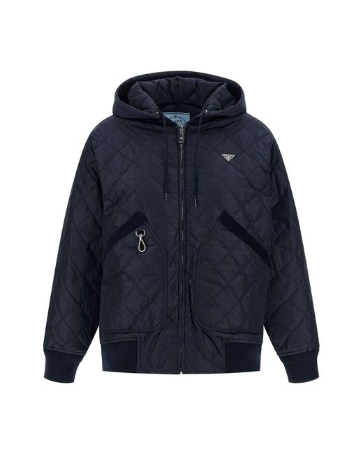 Prada Blue Quilted Hooded Jacket