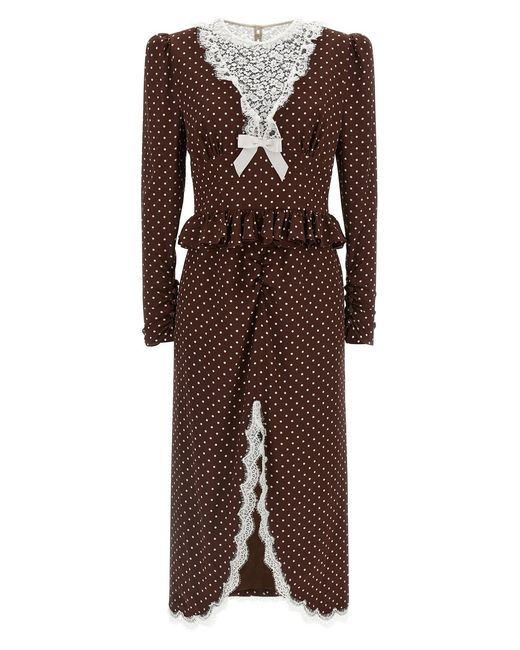 Alessandra Rich Brown 'polka Dot Midi' Dress