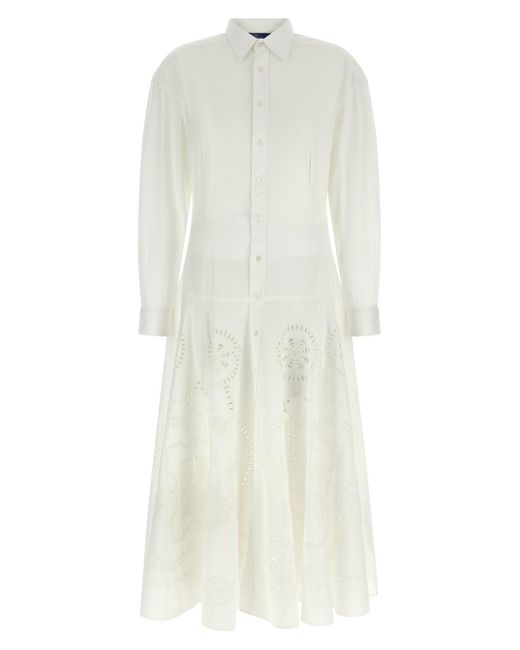 Polo Ralph Lauren White Openwork Embroidery Dress