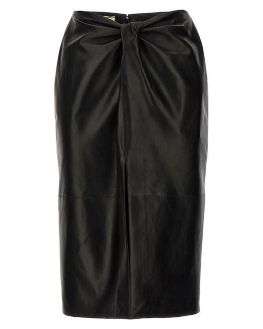 Saint Laurent Black Ruched Detail Leather Skirt Skirts
