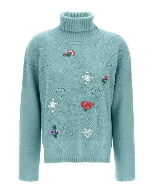 Twin Set Embroidery Sweater in Blue | Lyst