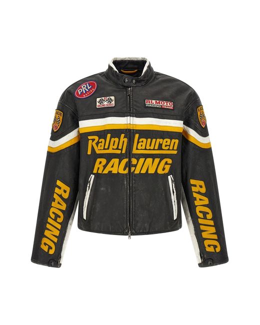 Polo Ralph Lauren Black Leather Biker Jacket With Patch for men