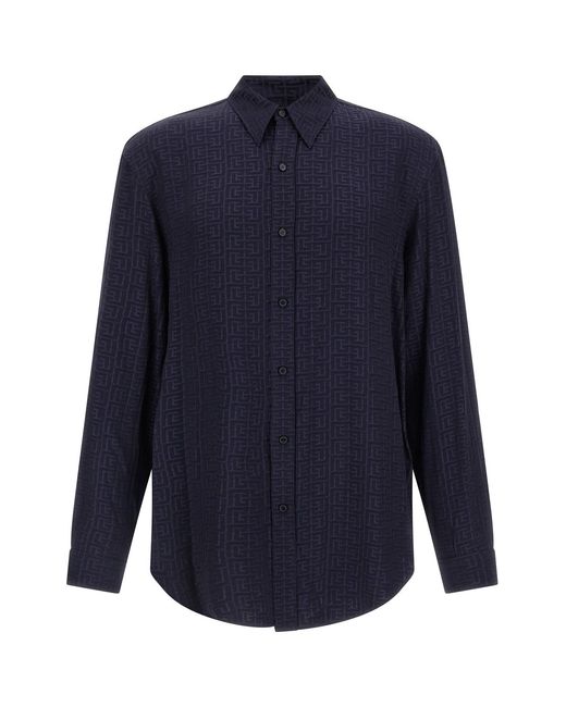 Balmain Blue Jacquard Monogram Shirt for men