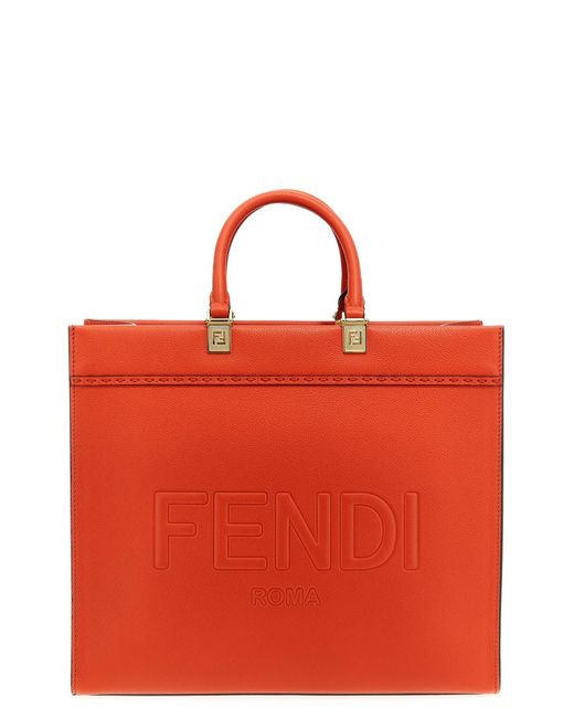 Fendi Red ' Sunshine' Midi Shopping Bag