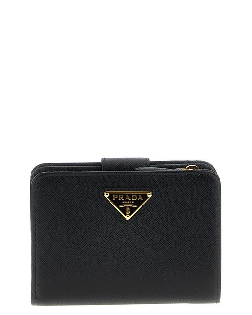 Prada Black Saffiano Snap Closure Small Wallet