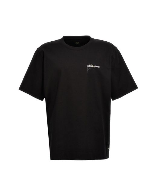 Fendi Black Logo Embroidery T-shirt for men