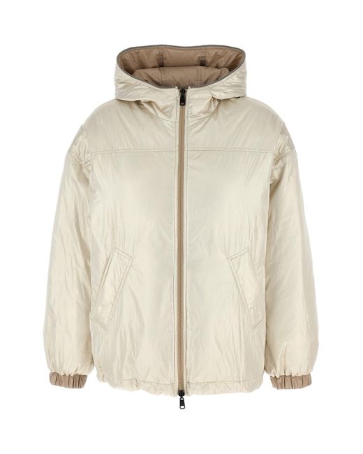 Brunello Cucinelli Natural Laminated Reversible Down Jacket