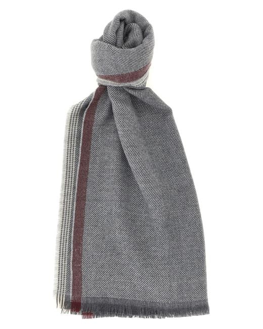 Brunello Cucinelli Gray Diagonal Wool And Cashmere Scarf for men