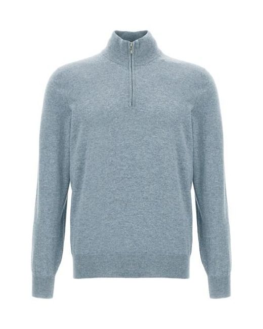 Brunello Cucinelli Blue Half-Zip Sweater for men