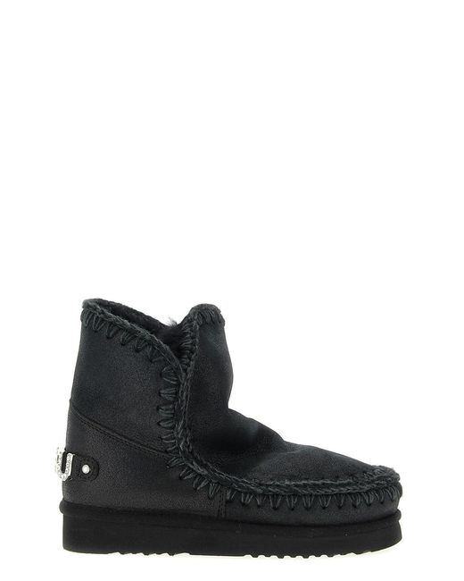 Mou Black 'eskimo 18 Rhinestone Logo' Ankle Boots