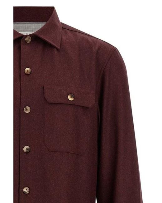Overshirt Flanella di Brunello Cucinelli in Red da Uomo