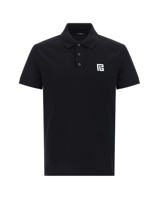 Balmain Black Embroidery Polo Shirt for men