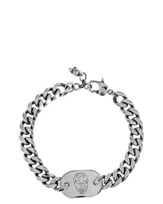 Bracciale 'Skull Plate' di Alexander McQueen in Metallic da Uomo