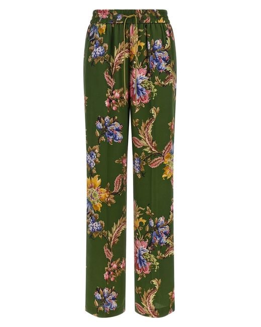 Etro Green Floral Print Trousers