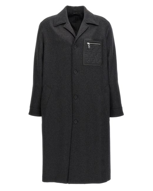 Fendi Black Single-Breasted Cashmere Coat for men