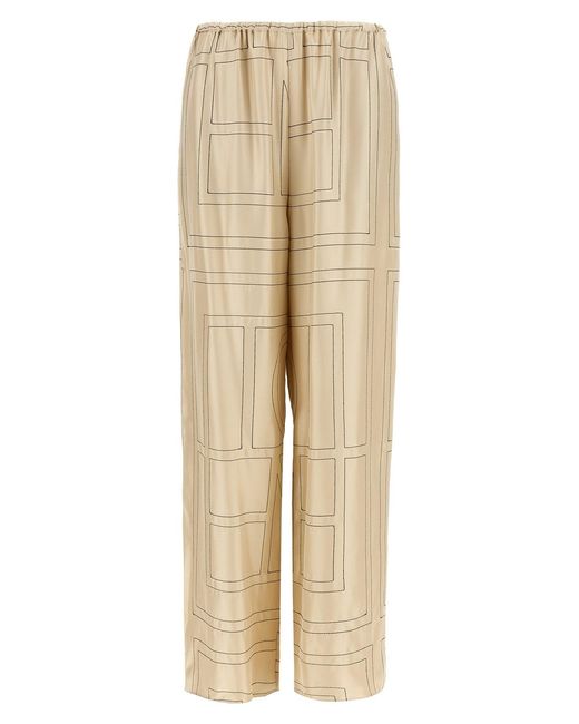 Totême Natural Silk Twill Trousers With Monogram Embroidery