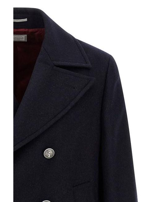 Caban Flanella Double di Brunello Cucinelli in Blue da Uomo