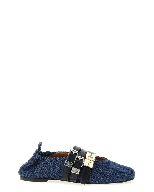 Ganni Blue 'sue Triple' Ballet Flats