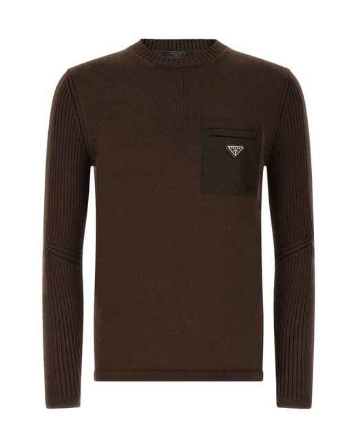 Prada Brown 're-nylon' Pocket Sweater for men