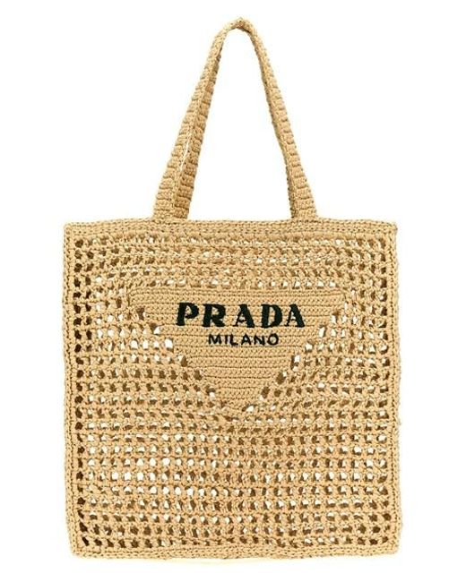 Prada Logo Woven Fabric Shopping Bag in Natural | Lyst