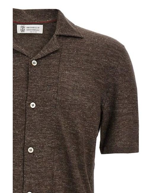 Camicia lino di Brunello Cucinelli in Brown da Uomo