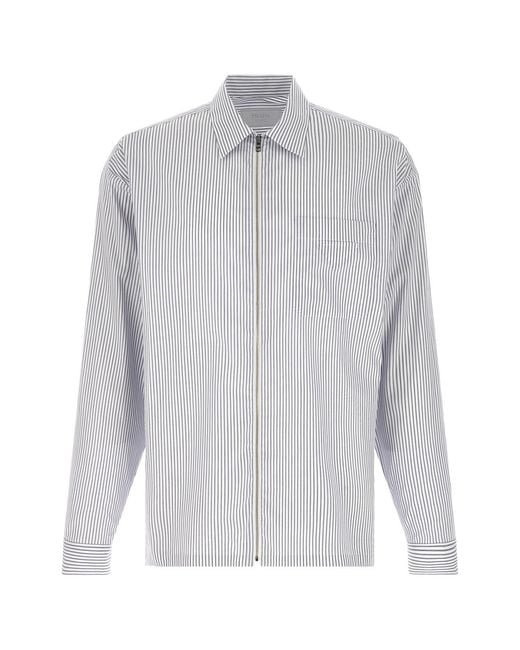 Prada Gray Zip Striped Shirt for men