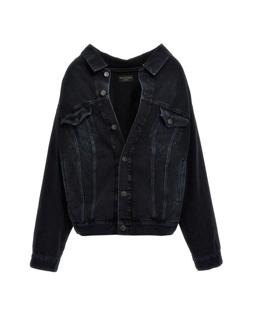Balenciaga Black Off-the-shoulder Denim Jacket