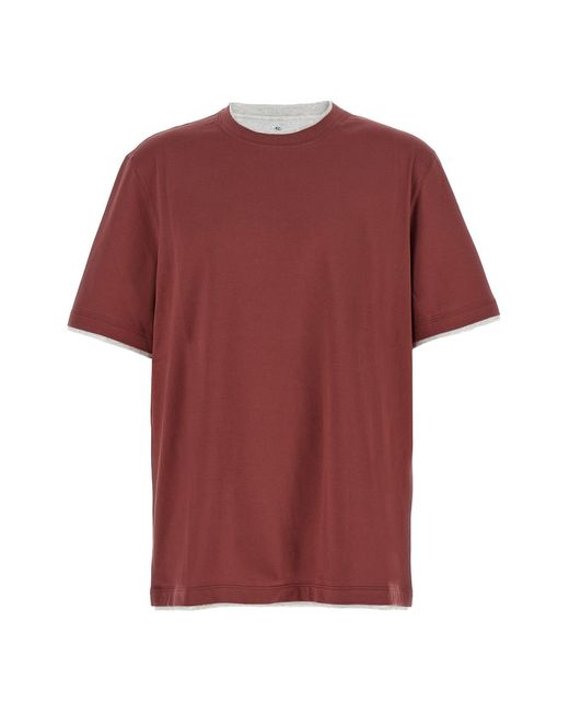Brunello Cucinelli Red Double Layer T-shirt for men