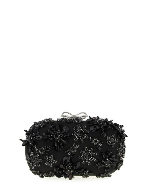 Self-Portrait 'black Satin Floral Crystal' Clutch