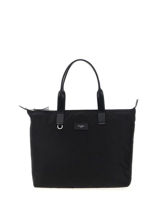 Media Logo Patch Shopping Bag Tote Nero-Uomo di Dolce & Gabbana in Black da Uomo