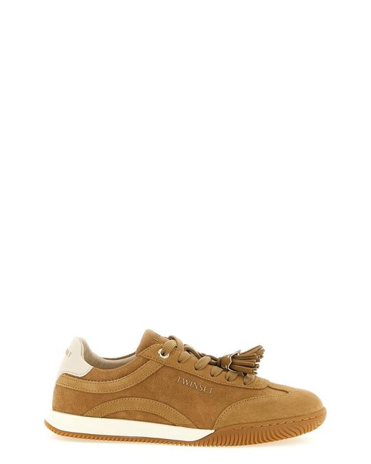 Twinset Brown Suede Sneakers With Tassels