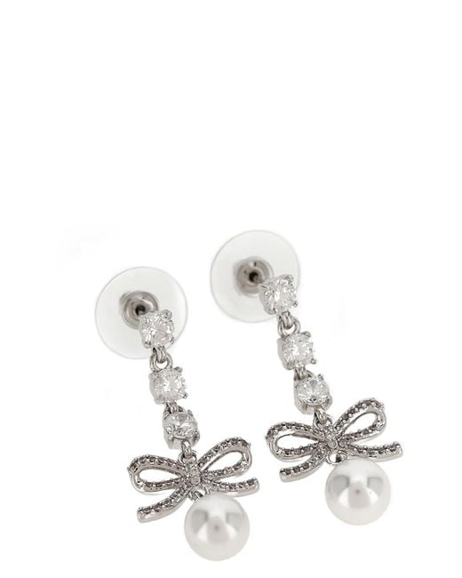 Self-Portrait White 'bow Crystal Charm' Earrings