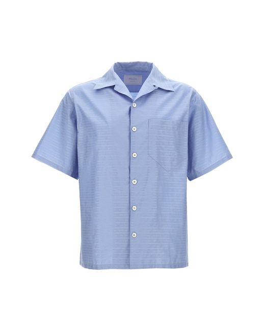 Prada Blue Logo Bowling Shirt for men