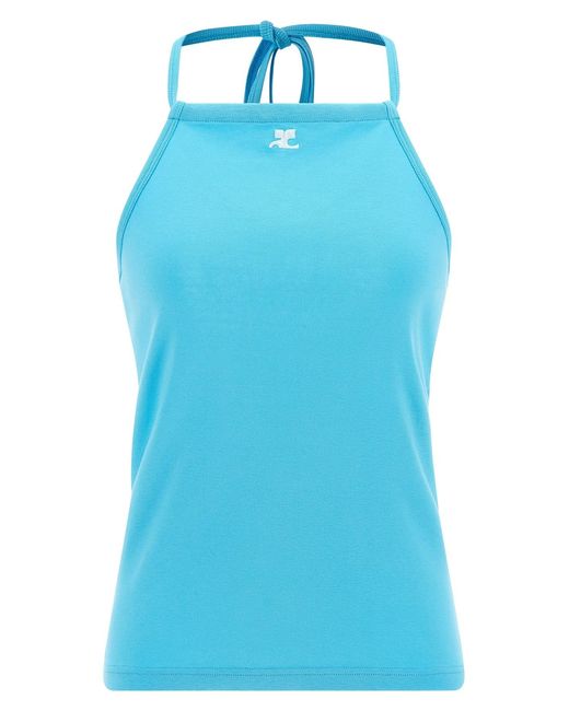 Courreges Blue Logo Embroidery Tank Top
