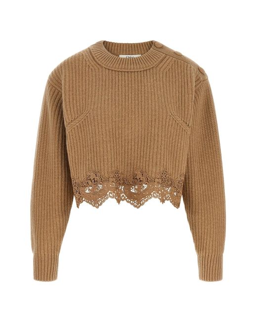 Chloé Natural Cropped Lace Sweater