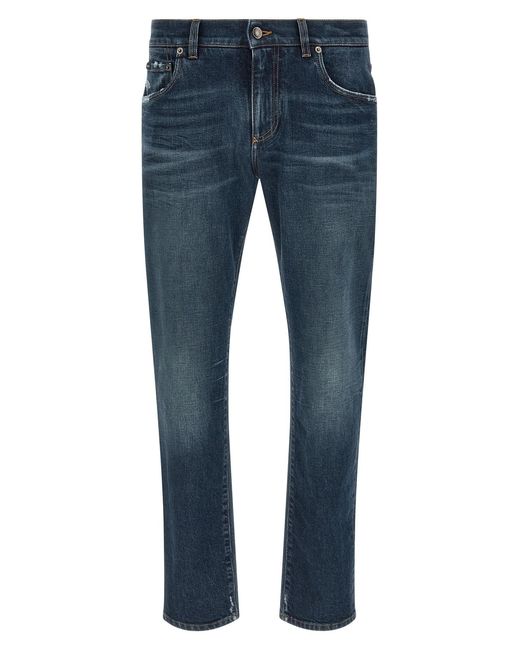 Dolce & Gabbana Blue Logo Patch Jeans for men