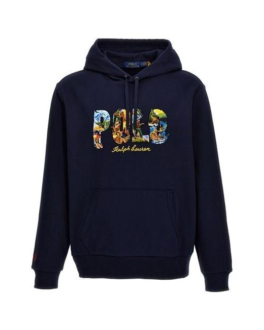 Polo Ralph Lauren Blue Logo Embroidery Hoodie for men