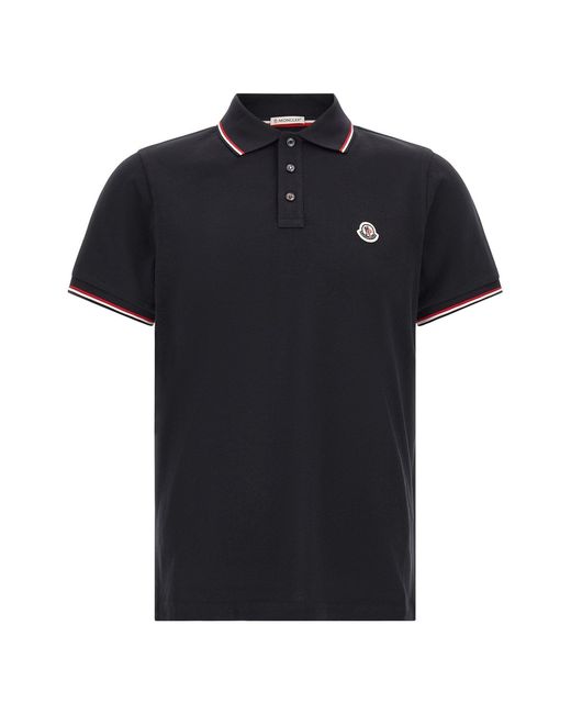Moncler Black Tricolor Trim Polo Shirt for men