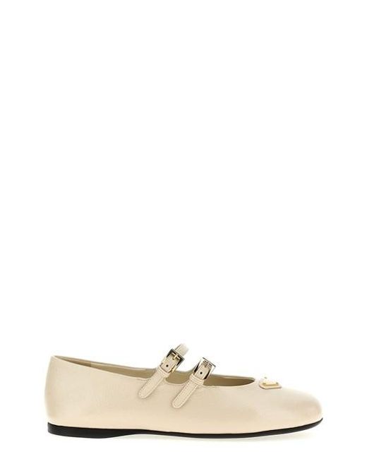 フラットシューズ PRADA Double strap ballet flats Prada Double Strap Ballet Flats in White | Lyst