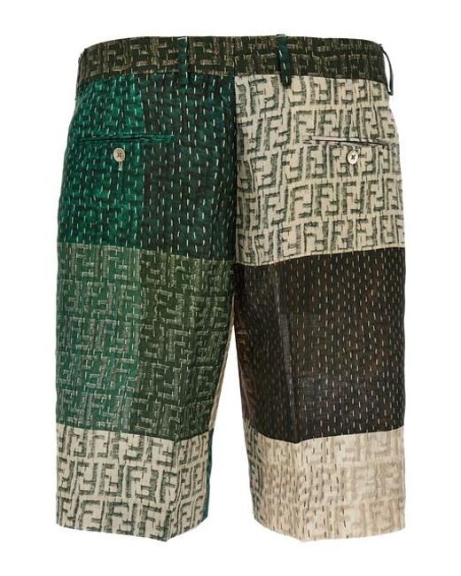 Bermuda in lino multicolor di Fendi in Green da Uomo