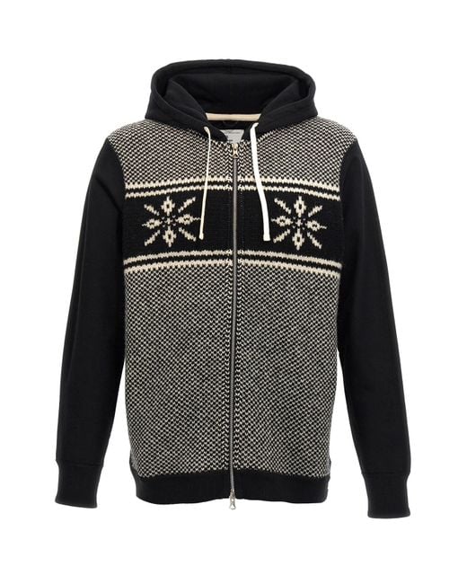 Junya Watanabe Gray Jacquard Insert Hoodie for men
