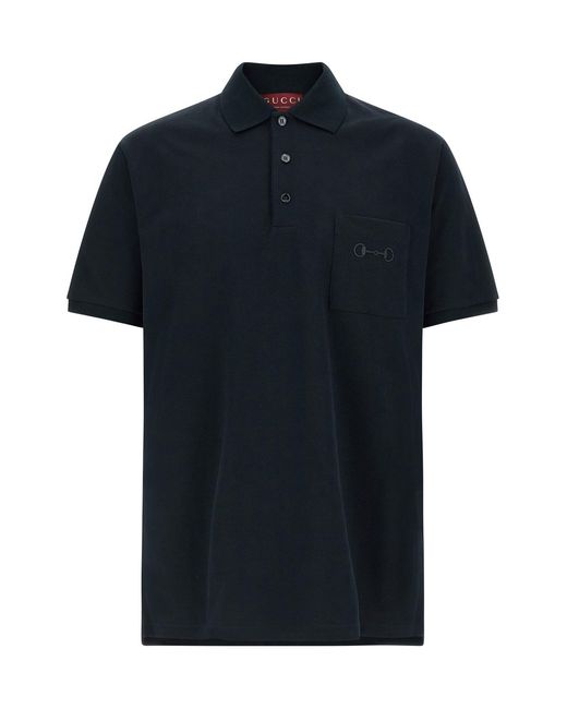Gucci Black 'morsetto' Embroidery Polo Shirt for men