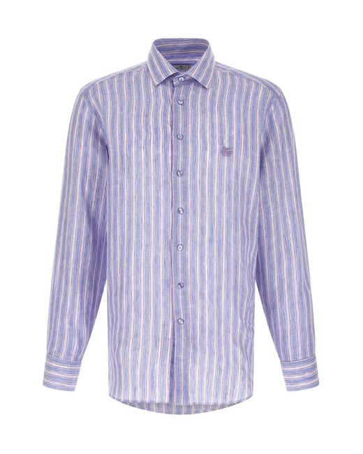 Etro Purple Striped Linen Shirt for men