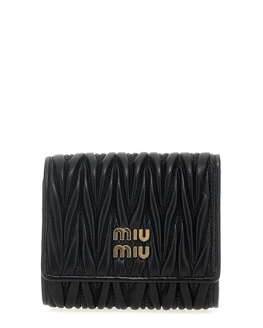 Miu Miu Black Kleine Geldbörse Aus Matelassé-Nappaleder